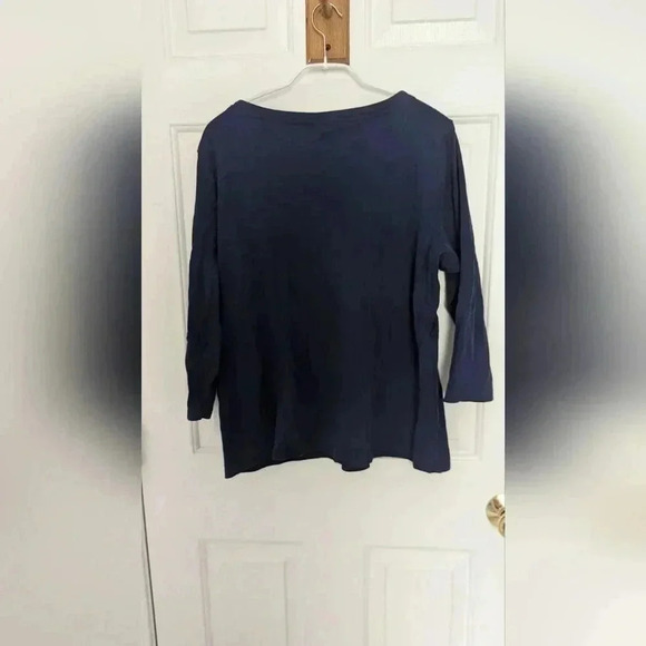 Croft And Barrow Navy Three-Quarter Sleeve Women's Top Size Large Boatneck (EUC) - Picture 7 of 11